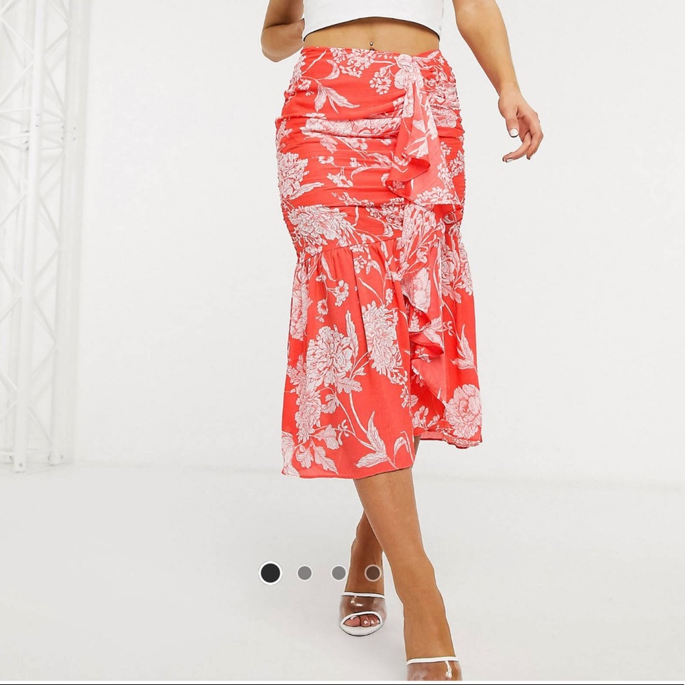 Asos Orange Tropical Skirt with ruffles